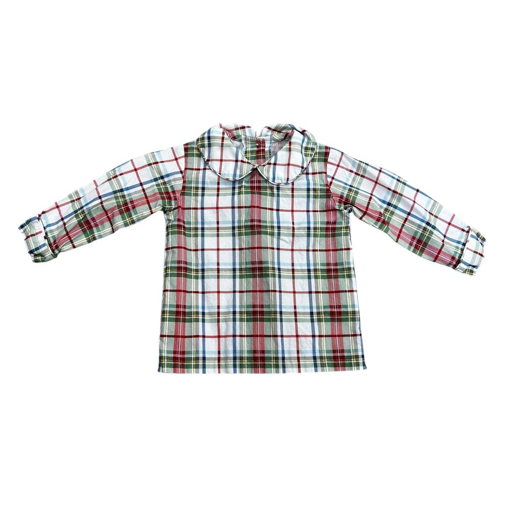 Little English Peter Pan Collar Green Red Multicolor Plaid Shirt Boys 9M